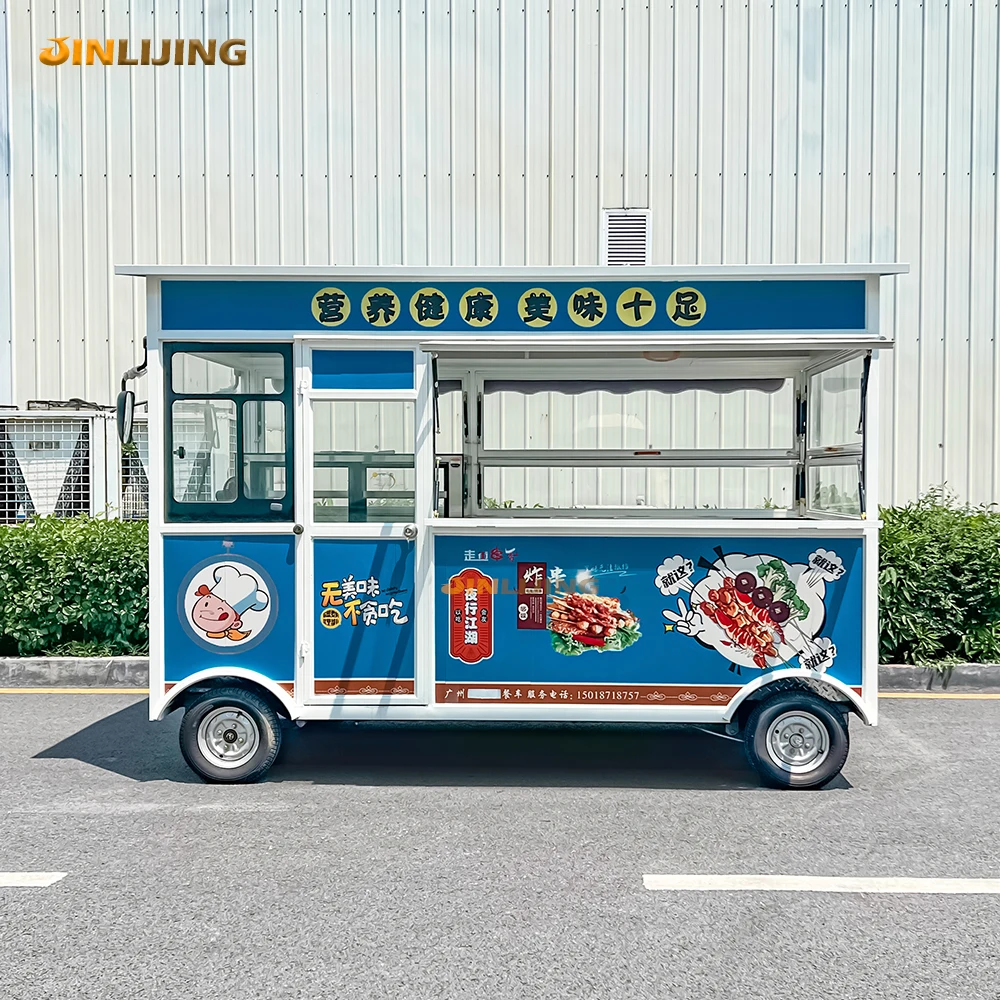 JINLIJING индивидуальная кофейная тележка синий мобильный бар ресторан бургер фаст-фуд грузовик прицеп с полным кухонным оборудованием