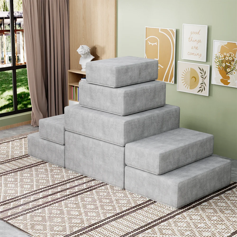 Factory Customized 6 8 10 12 pcs Play  baby Couch Convertible Foam Sofa Modular Kids Play Couch for Living Room Playroom Bedroom