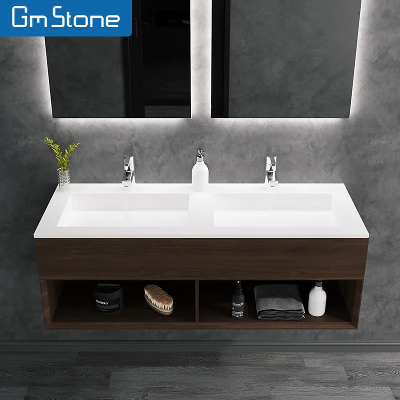 GM Mold-Made Solid Surface Basin Sink Artificial Stone Wall-Hang for Bathroom Hand Wash Counter-top Hotel Application