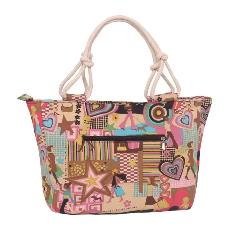 Women Tote Bag Canvas Handbag with Floral Printing Lady Japanese Casual Shopping Bag With Cotton Rope Handles  Drop Shipping