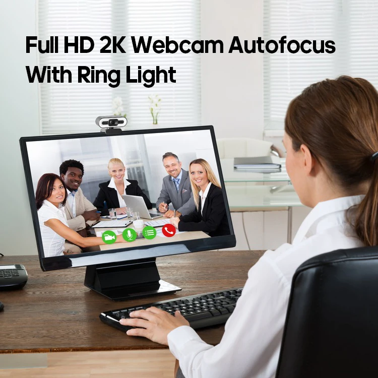 
2K Webcam Camera 1080P 2K 4K OEM/ODM Webcam USB Full HD Auto focus Webcam with Ring Light 