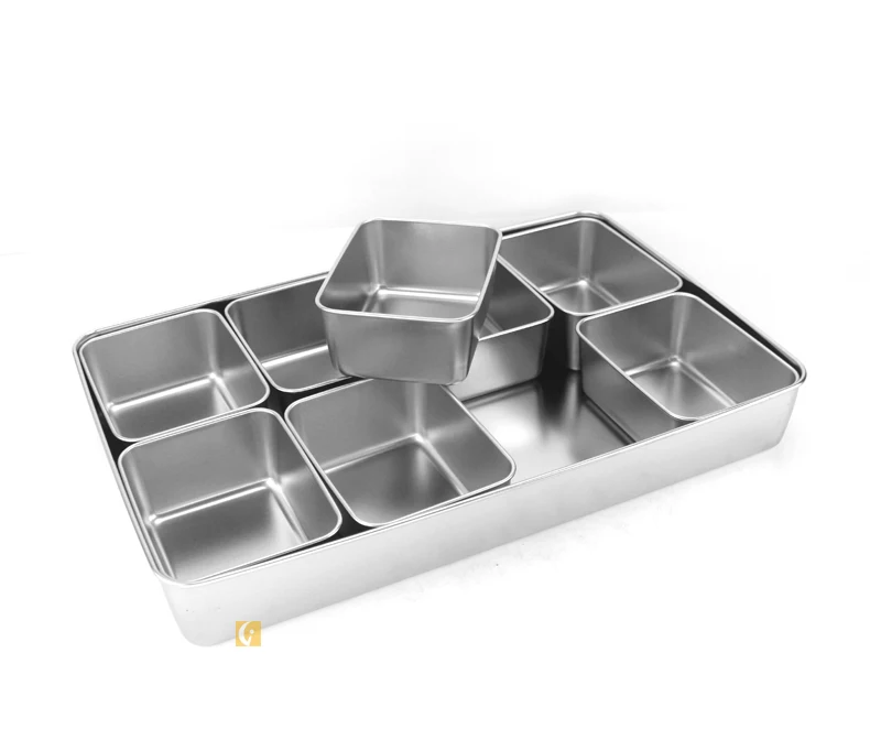 Hot selling rectangular stainless steel Japanese style 8 compartment seasoning box with lid spice container box storage box