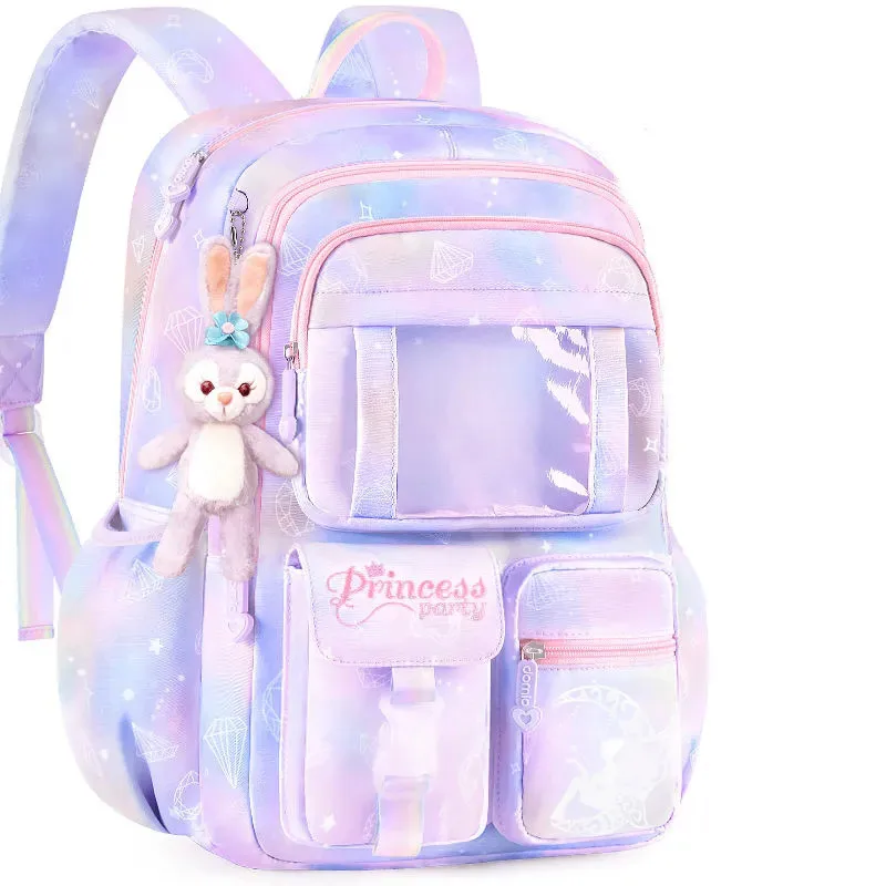 2022 fashion gradient student schoolbag 1-6 grade light weight reduction double shoulder bag girl bag school