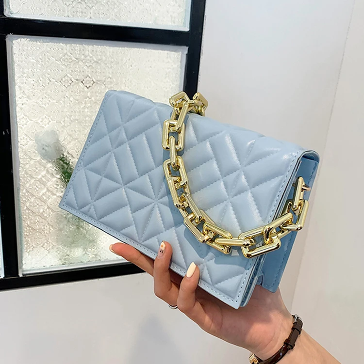 Thick Chain Stripe Leather Women Bags Ladies Shoulder Crossbody Handbag Luxury Purse