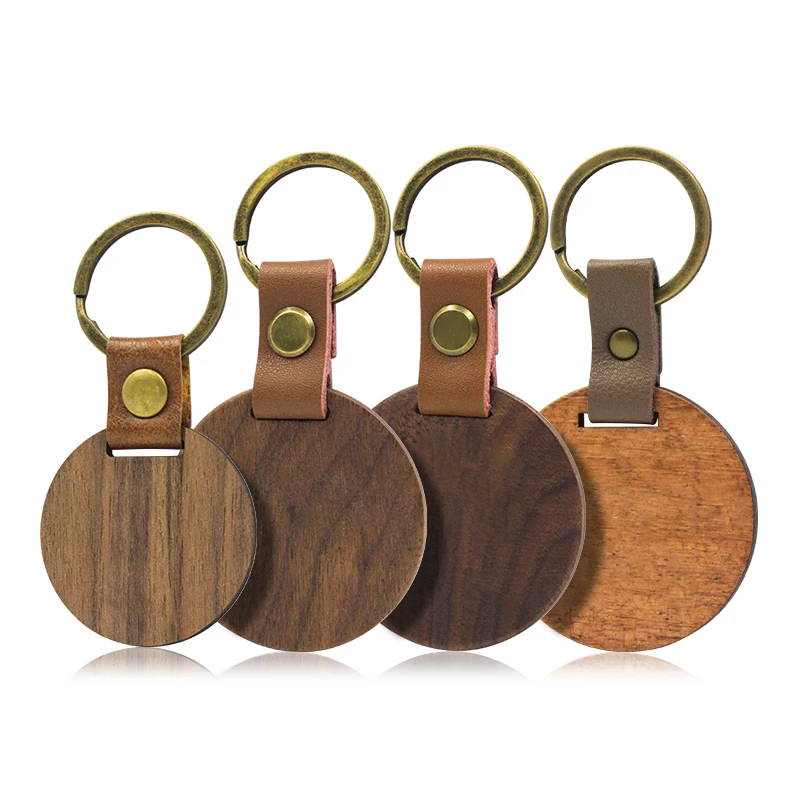 Custom Hot Sale Blank Rectangle Shape Olive Wooden Key Chain Etched Laser Dark Color Wood Key Ring Engrave Wood Keychain