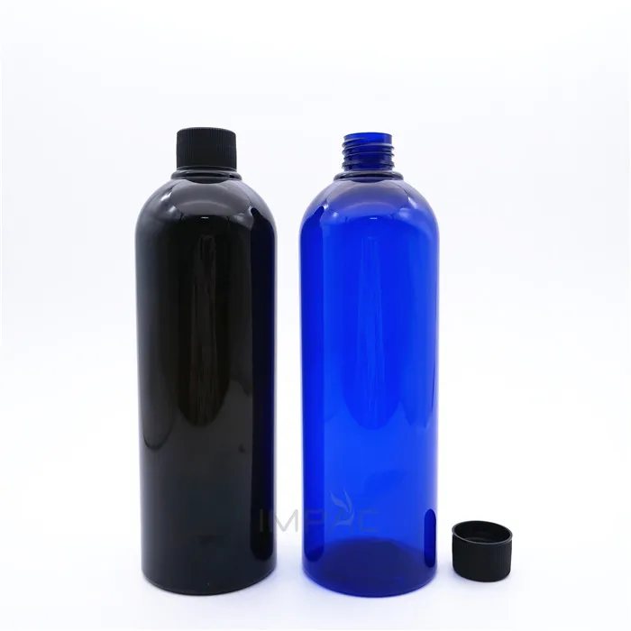 500ml black pet plastic cosmo round bottle with foil seal screw cap customization