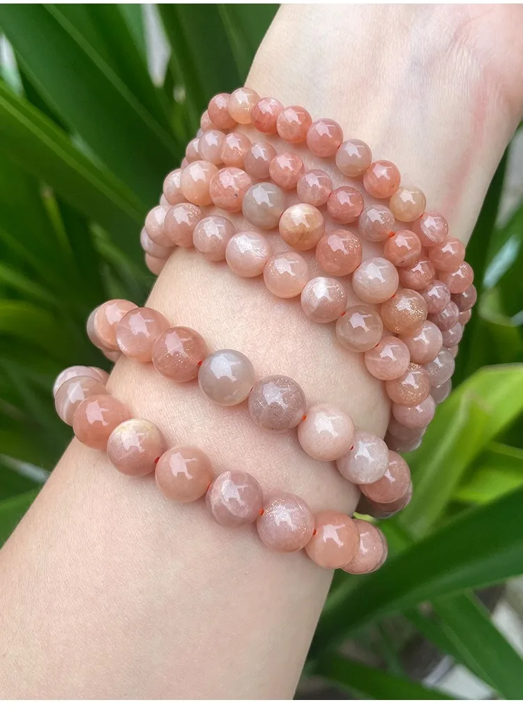 Natural Semi-precious Stone Jewelry Women Handmade Beaded Crystal Sun stone Orange Peach Moonstone Bracelet Spiritual