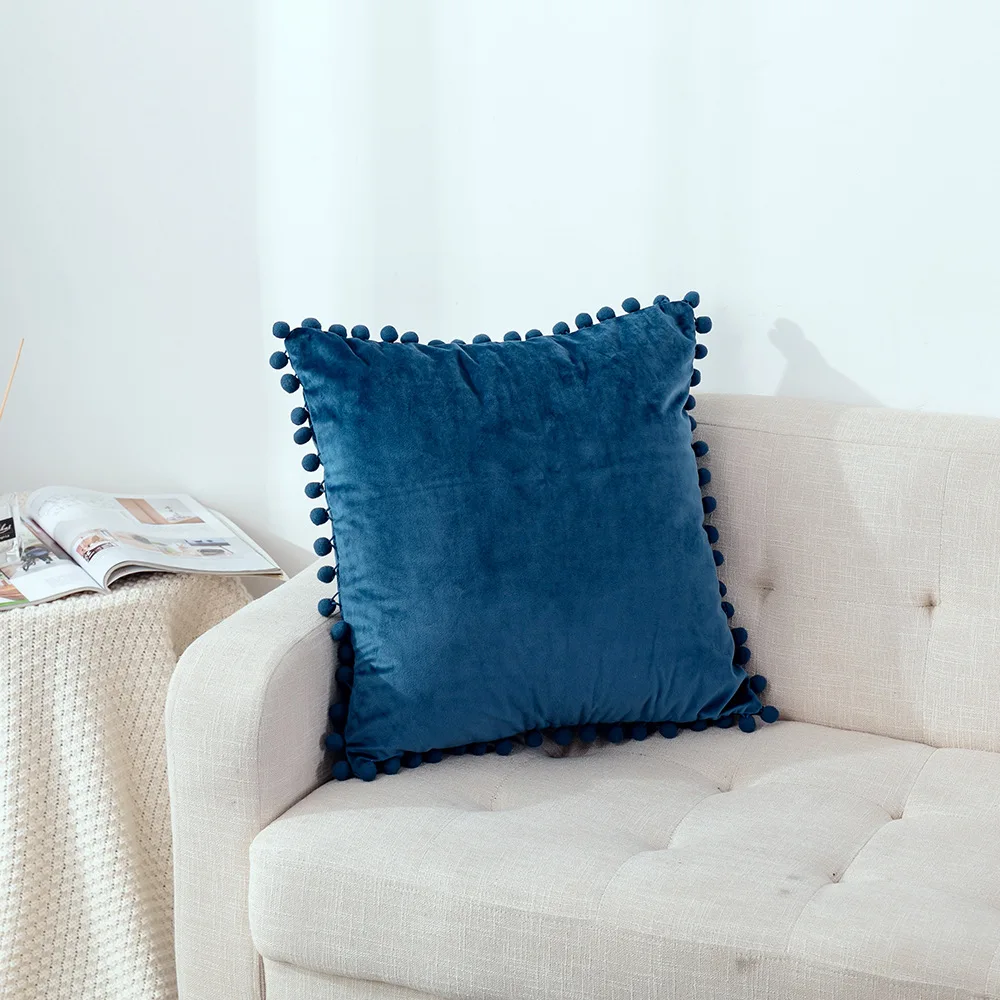 
Wholesale Holiday Gift Ins Velvet Sofa Pillowcase with cute ball fringe 