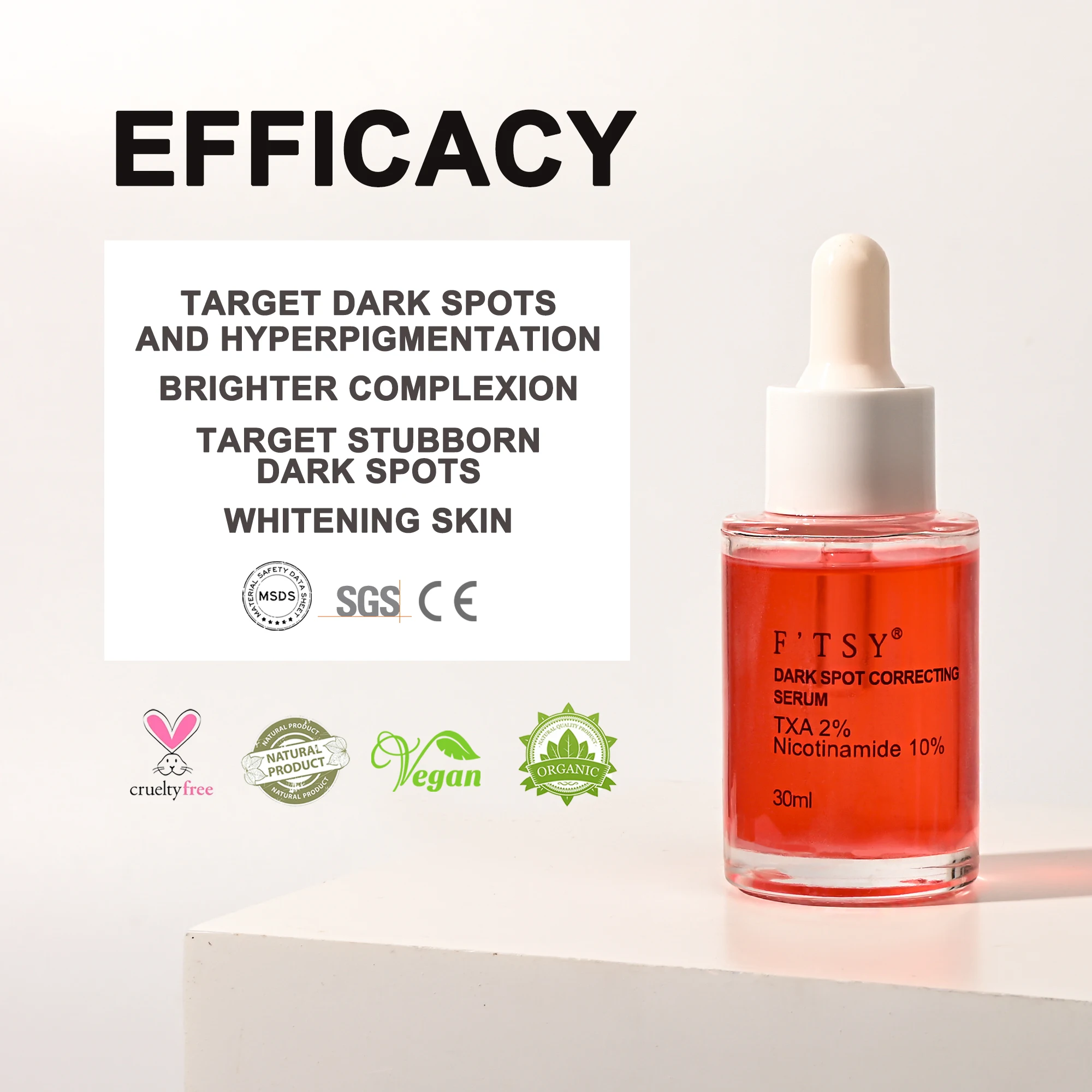 Organic Vegan Niacinamide Hyaluronic Acid Anti-Wrinkle Whitening Dark Spot Targeting Facial Serum 30ml OEM ODM Daily Use