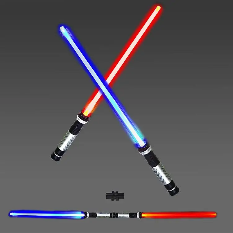 2-in-1 Stretch Retracted  Light Up Saber Sword Realistic Handle LED Dual  Swords  with  FX Sound for  Fighters Warriors
