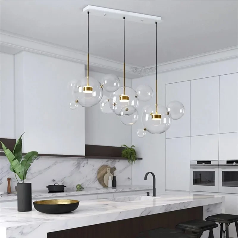 Hot Selling Modern Bubble LED Pendant Lamp Clear Glass Balls Remote Control Dining & Living Room Lighting Fixture