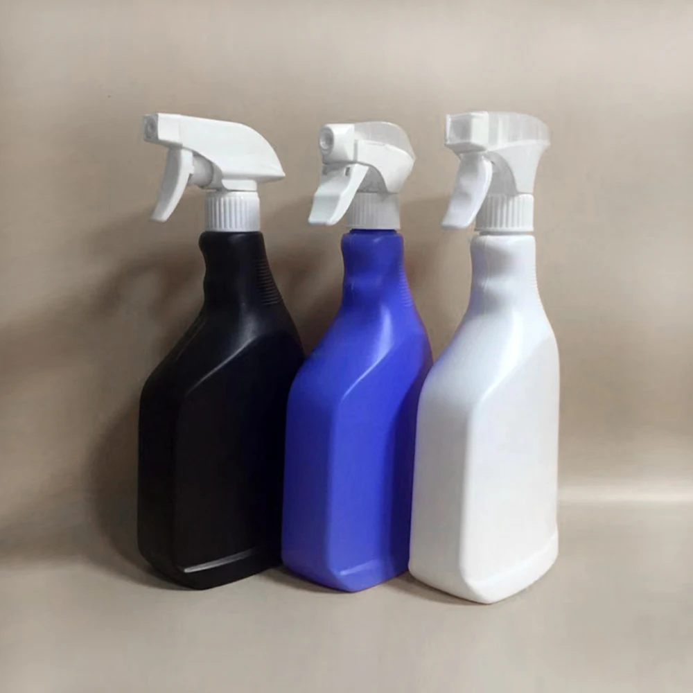 Wholesale OEM printing Logo 500ml 750ml 1000ml HDPE PE White Black Plastic Square Bottle With Trigger