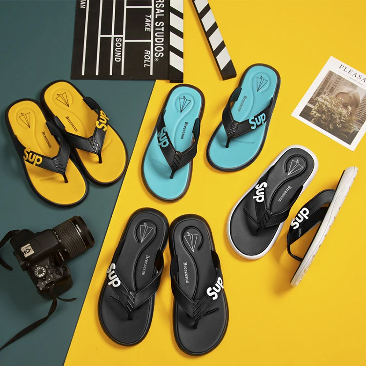 Wholesales Summer Cool Yellow Arch Support Orthopedic Sandals Comfy Men Thong Flip-Flop Slippers