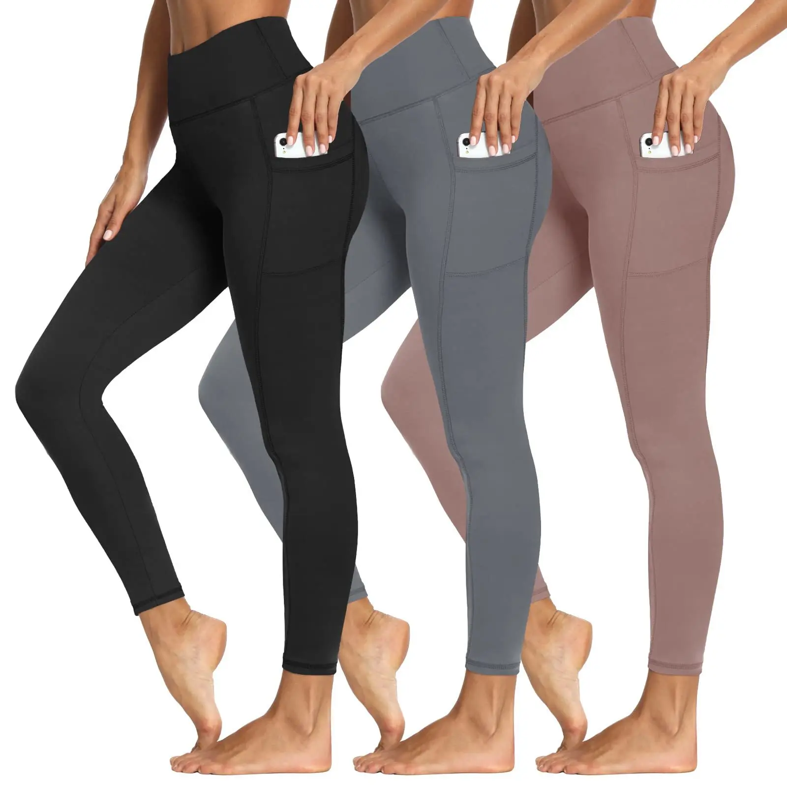 Wholesale Custom High Waisted Sports Workout Yoga Pants For Women Soft Polyester Gym Fitness Leggings With Pocket