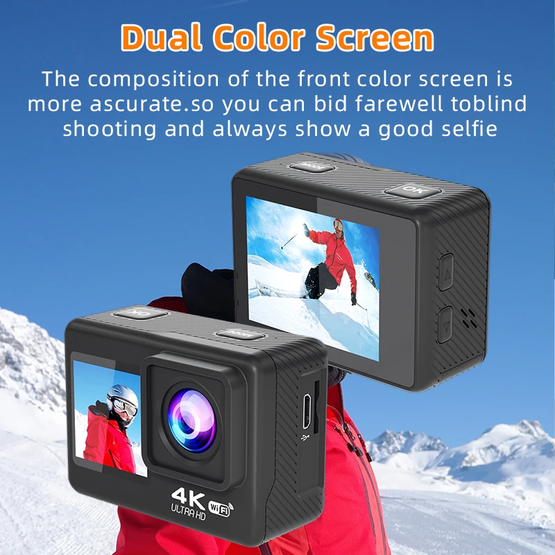 Action & sports camera 4K with wifi and remote control dual screen 2.0+1.3 inch
