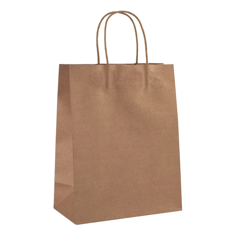 Custom Brown Kraft paper bags with flat handles,recycled restaurant twisted handle craft paper shopping bags for food take away