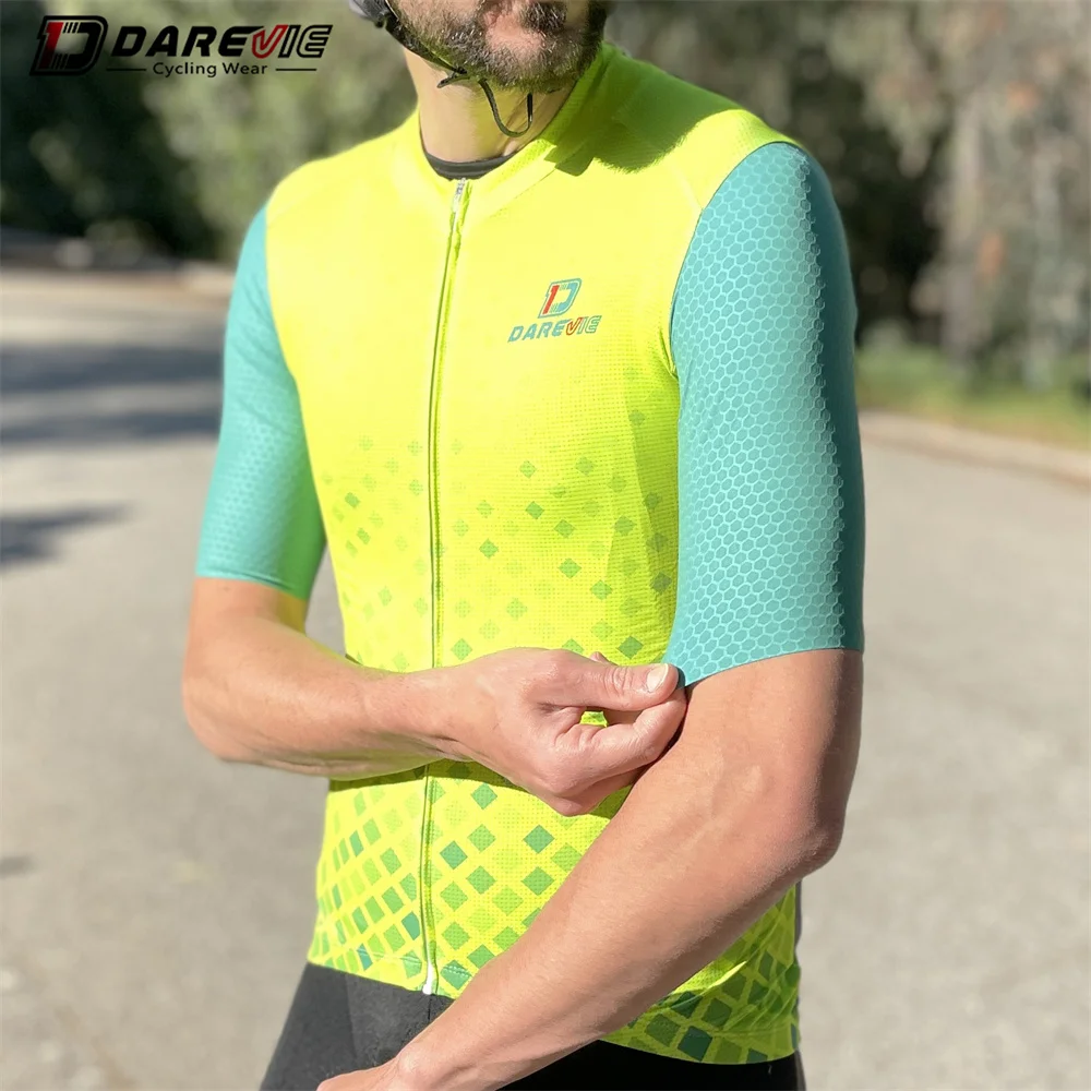 Darevie Custom Logo Cycling Clothing Green Breathable City Road Bike Pro Cycle Jersey With Pattern