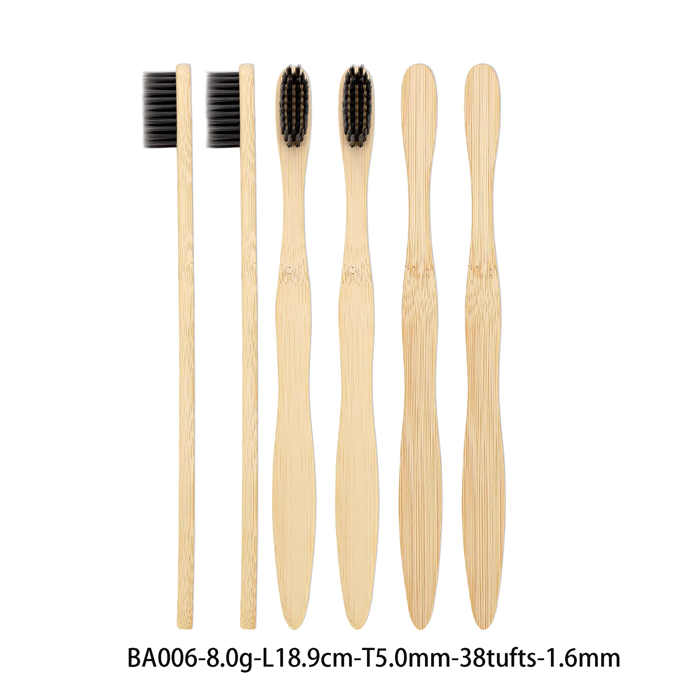 gourd shape flat handle biodegradable eco bamboo toothbrush with black tapered bristles charcoal infused