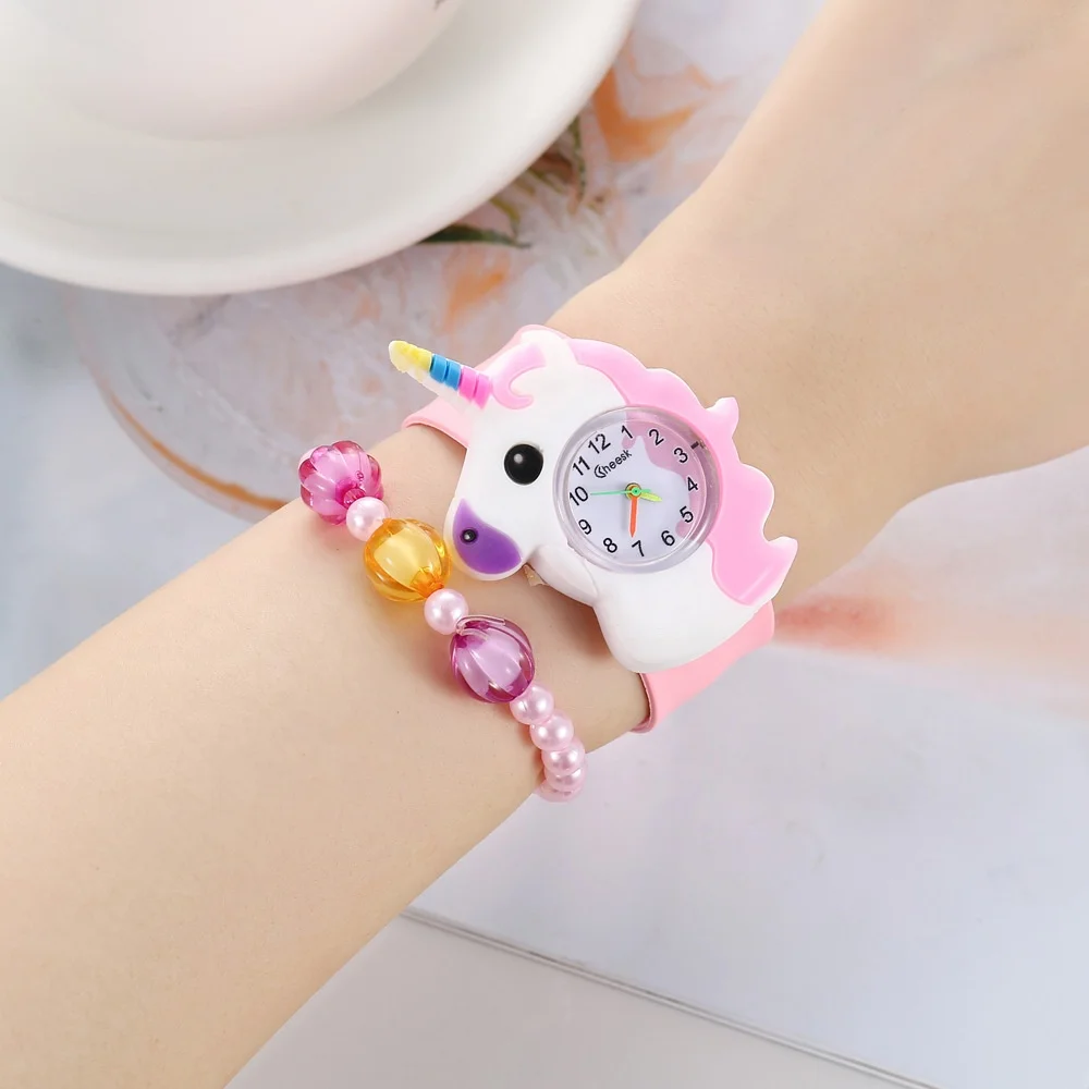 High Quality Unique 6 Piece Gift Set Kid Watch Cute Cartoon Unicorn Slap Band Children Watch Sets Montre Enfant