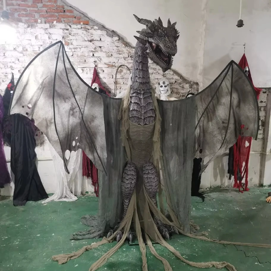 Halloween large electric flying dragon ghost standing big haunted house decoration props luminous sound animatronic animation