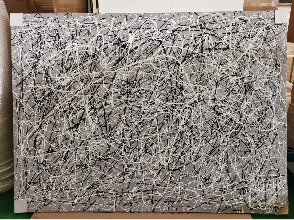 Jackson Pollock Style Modern Contemporary Aesthetic Painting on Canvas Wall Art Black and White Creative Abstract Artwork for Wa