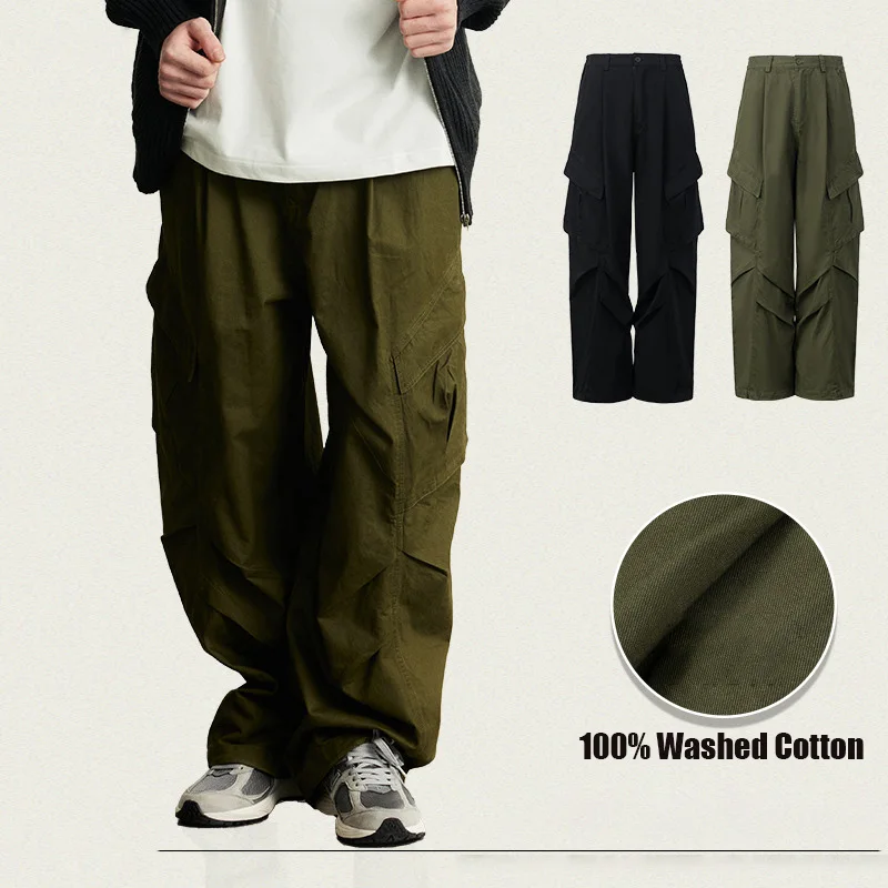 Streetwear Men Stacked Sweat Pants Baggy Manufacturer Wide Leg Plus Size Custom Parachute Cargo Pants Men