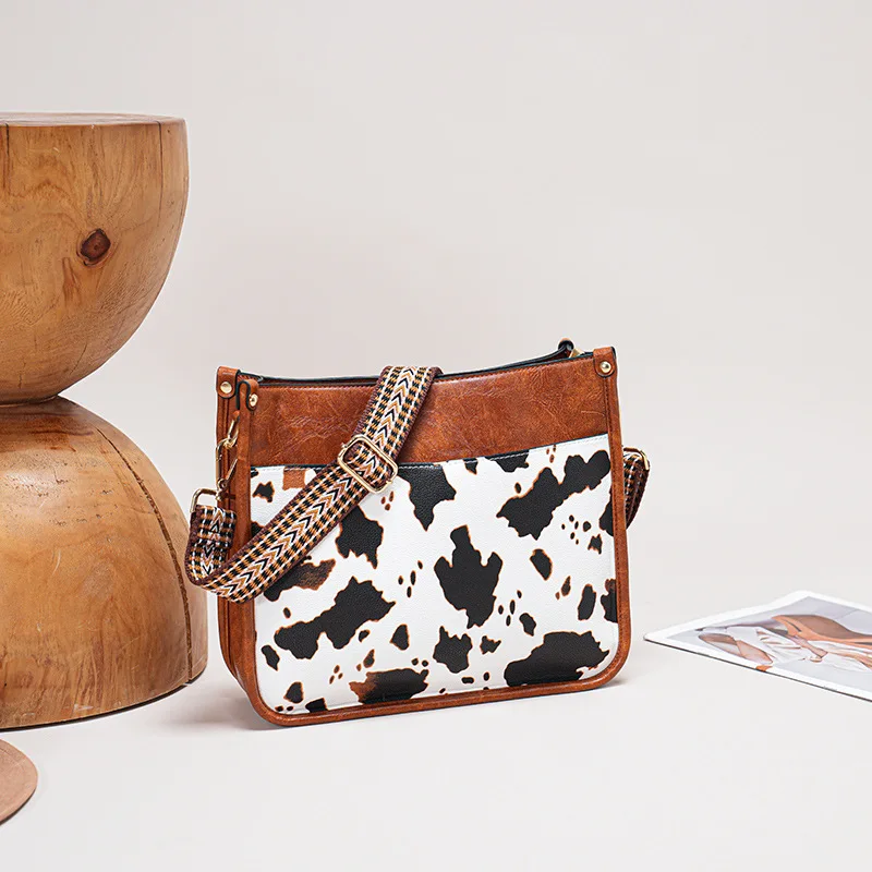 Leopard Print Messenger Vegan Leather Tote Bag Women Sling Bag Patterned Tape Purse Ladies Cow Shoulder Crossbody Bag
