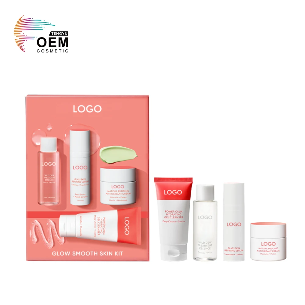 Custom Facial Calming Moisturizer Gel Cleanser Minimize Pores Face Serum Antioxidant Cream Skin Care Set Glow Smooth Skin Kit