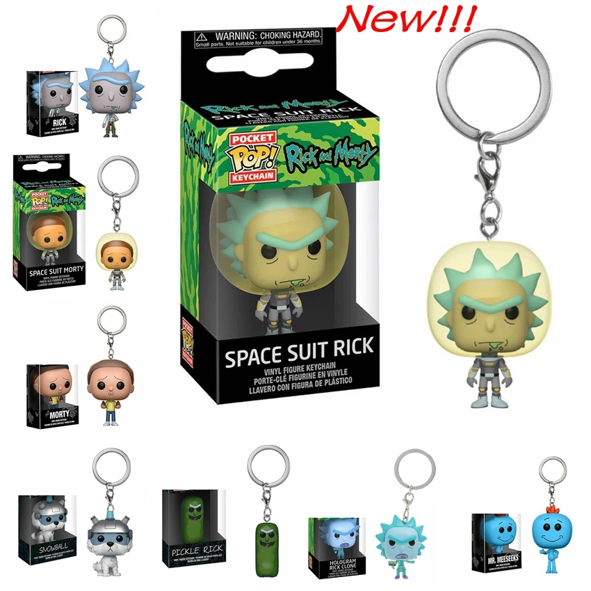 FUNKO POP New Rick and Morty Snow Ball  Space Suit Rick CLONE Keychain Figure Toys Pickle Rick Mr. Meeseeks Snowball Toy