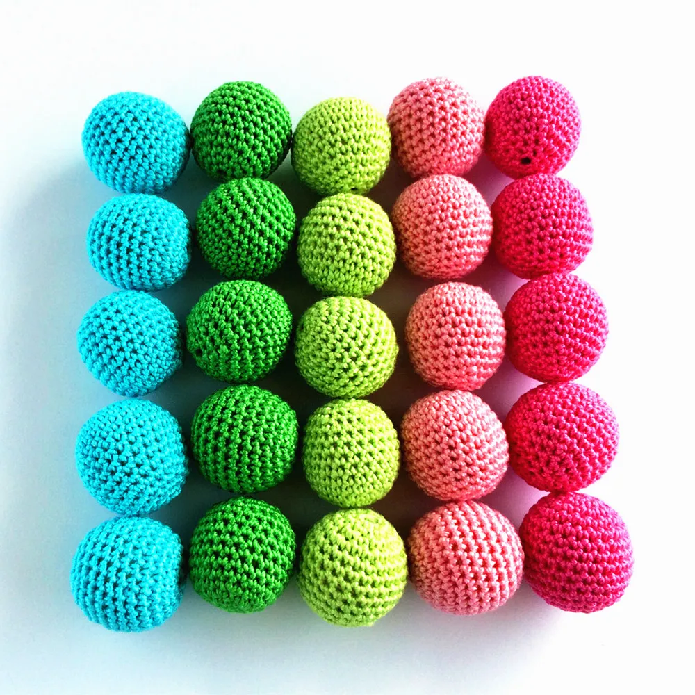 30mm Wholesale Big Size Cotton Crochet Beads Wood Bead For Baby Necklace