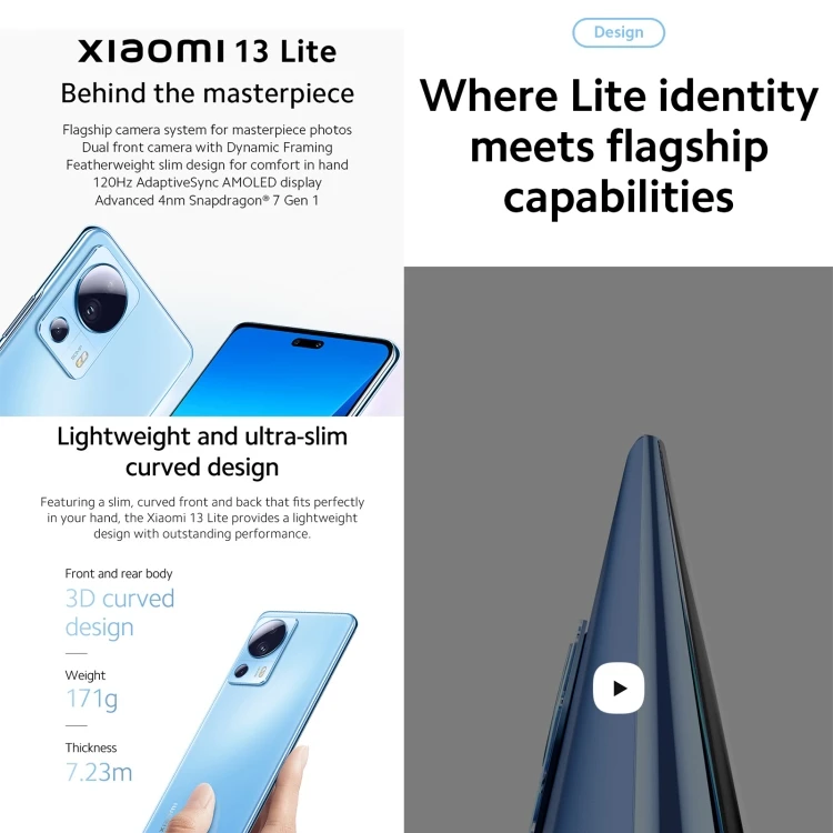 New Arrivals Xiaomi 13 Lite 5G Global 50MP Camera 8GB+128GB Smart Phones
