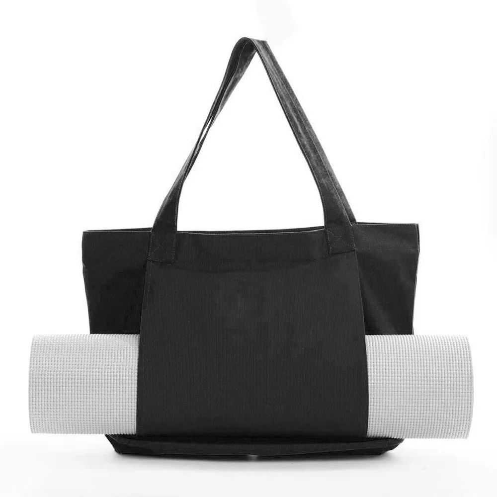 Custom Logo Large Yoga Accessories Gym Cotton Beach Shoulder Canvas Yoga Tote Bag with Yoga Mat Carrier