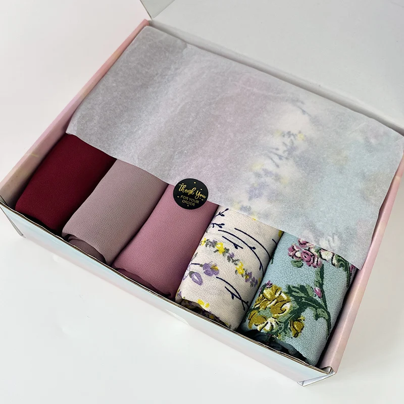 5pcs/Box Thicker Bubble Chiffon Hijab Scarf Printed Shawls Malaysian Arab Headscarf Wraps for Women Flower Foulard Bufanda