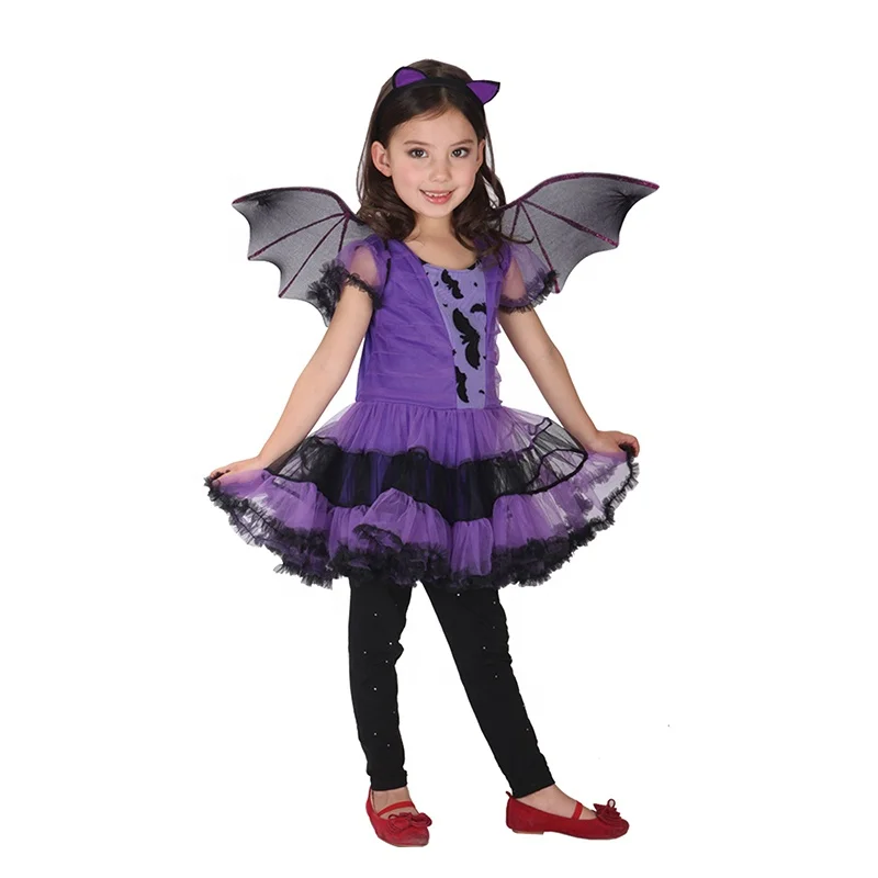 Purple Bat Kids Costumes Girl Witch Halloween Fancy Dress Costume