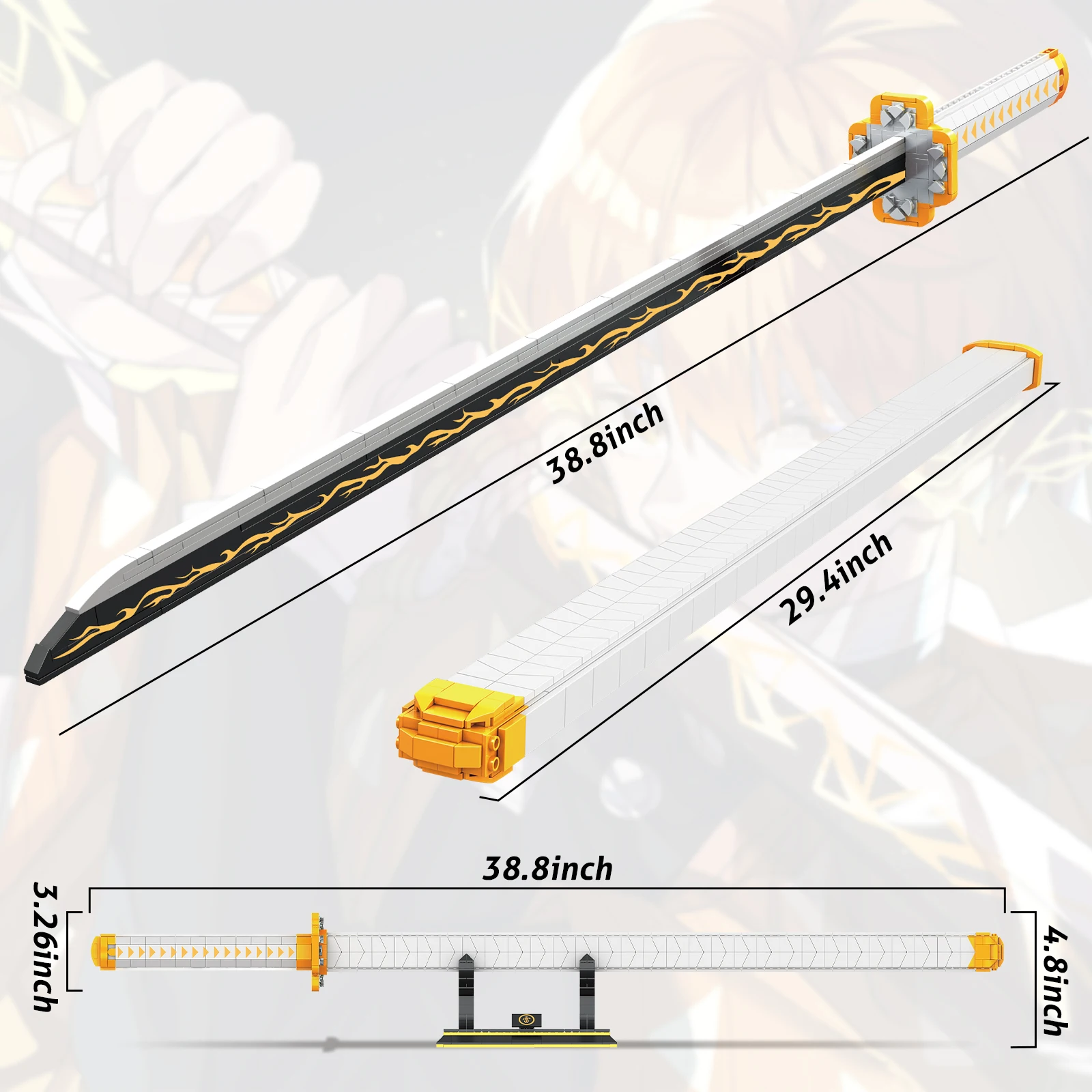 Anime Cosplay Demon Sword Building Blocks with Scabbard and Stand Holder, Katana Samurai Toy Sword Building Kit