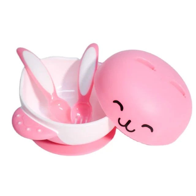 
Baosheng Cute Rabbit Design Wholesale Baby Bowl With Suction Baby Feeding Bowl Set 