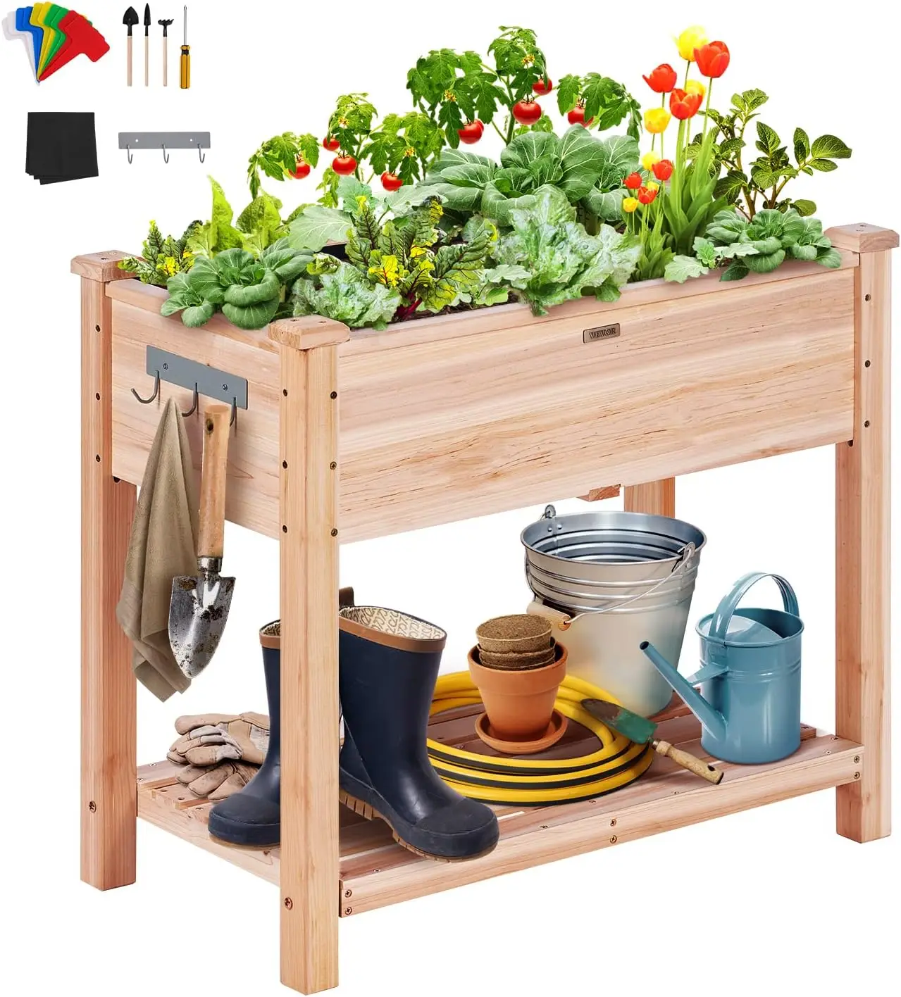 2 Tier Raised Garden Bed Elevated Waterproof WPC Wood Planter Box with Legs for Outdoor Vegetables Flowers Herbs