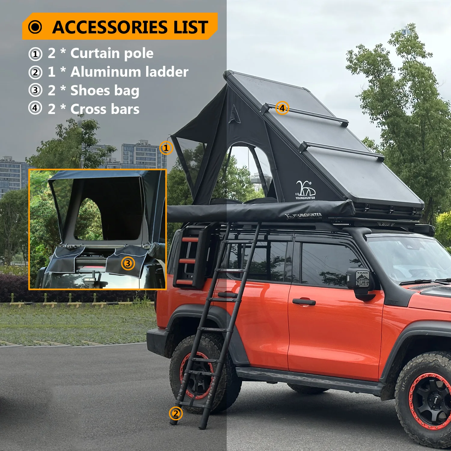 210x130x150cm Aluminum Hard Shell Suv Pop Up New Style Triangle Car Roof Top Tent