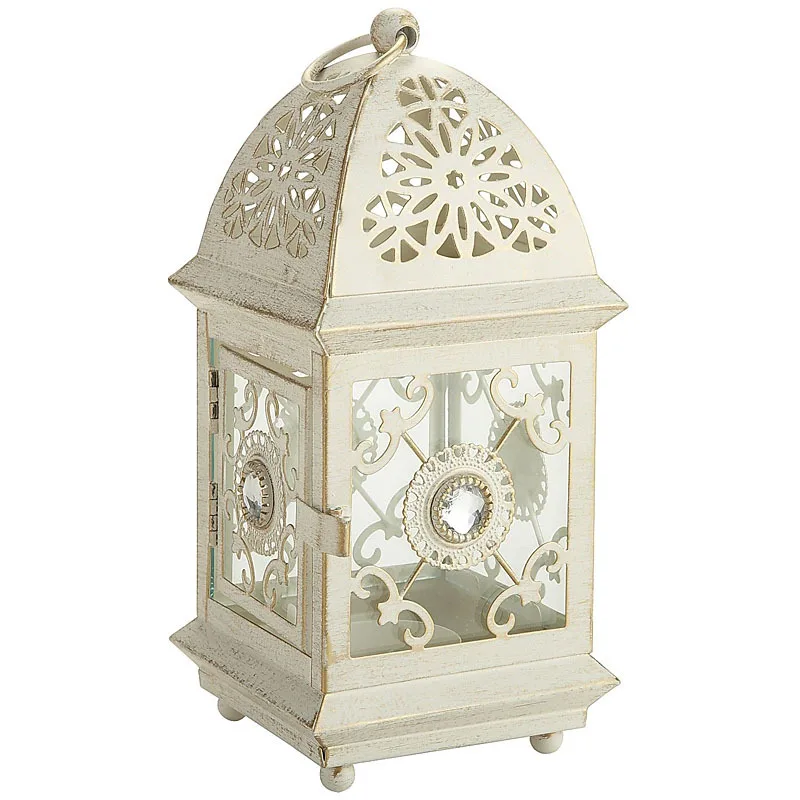 K&B Mini Lantern Candle Holder Antique Decorative Ivory Metal Morocco Style Candle Holder