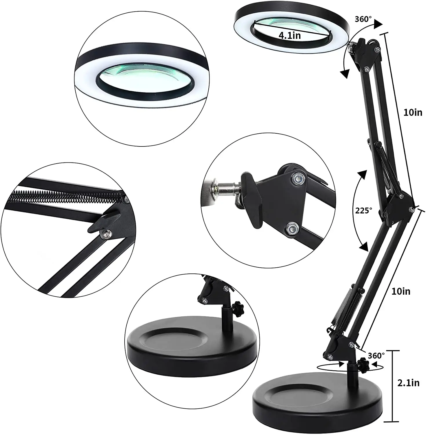 Glass Lens 5X LED Magnifying Desk Lamp For Reading