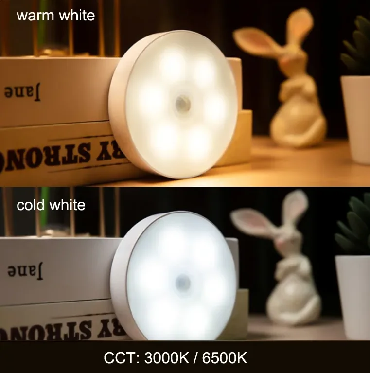 Automatic wireless battery operated led rechargeable mini under cabinet closet wardrobe motion sensor round puck night light