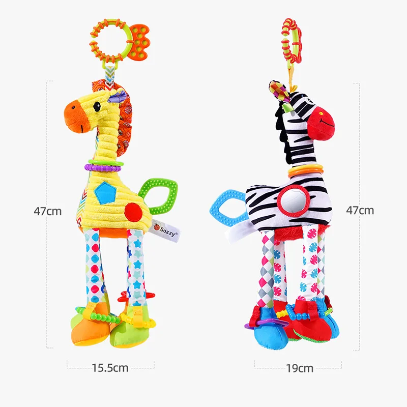 Soft Giraffe Zebra Animal Handbells Rattles Plush Infant Development Handle Toys WIth Teether Baby Toy For Newborn Gifts