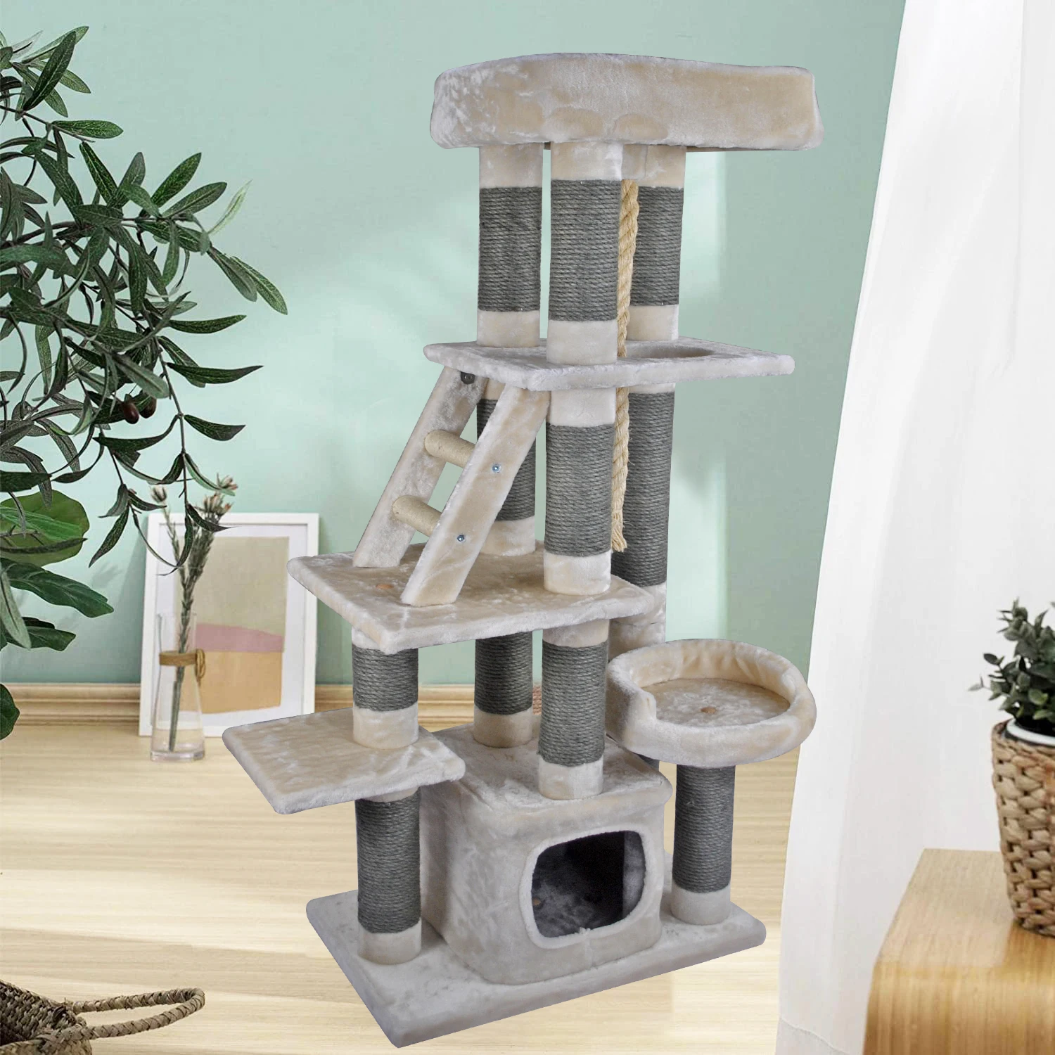 Climbing Tree Stand Cat Scratch Corners Trees With Toys Climb Tower Sisal Post Design Wooden Scratcher Cheap Wholesale Modern