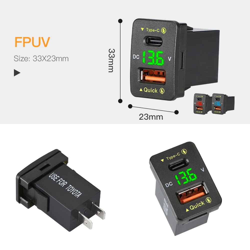 Oem с вольтметром Мини Автомобильное зарядное устройство Usb розетка 12V 9V2A Pd 18W Type C автомобильное