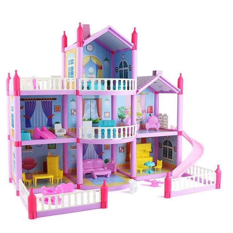 Zhoya DIY Baby Dollhouse Little Girls Funny House Child Pretend Play Building Toys Plastic Doll House With Furniture