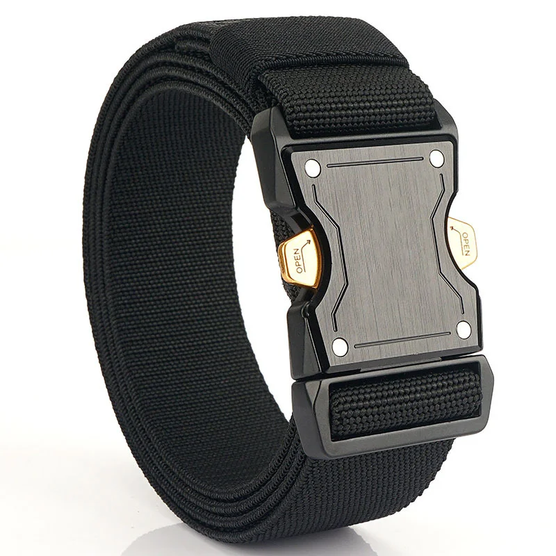 New Custom Tactical Buckle Belt Laster Logo Alloy with Stretch Elastic Belt for Men Accept Customized Logo 100% Nylon 7-14 Days