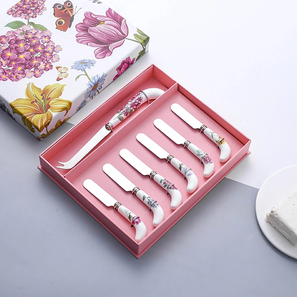 Нож для сыра из нержавеющей стали, нож для масла, набор из 7 предметов, керамическая ручка, столовые приборы