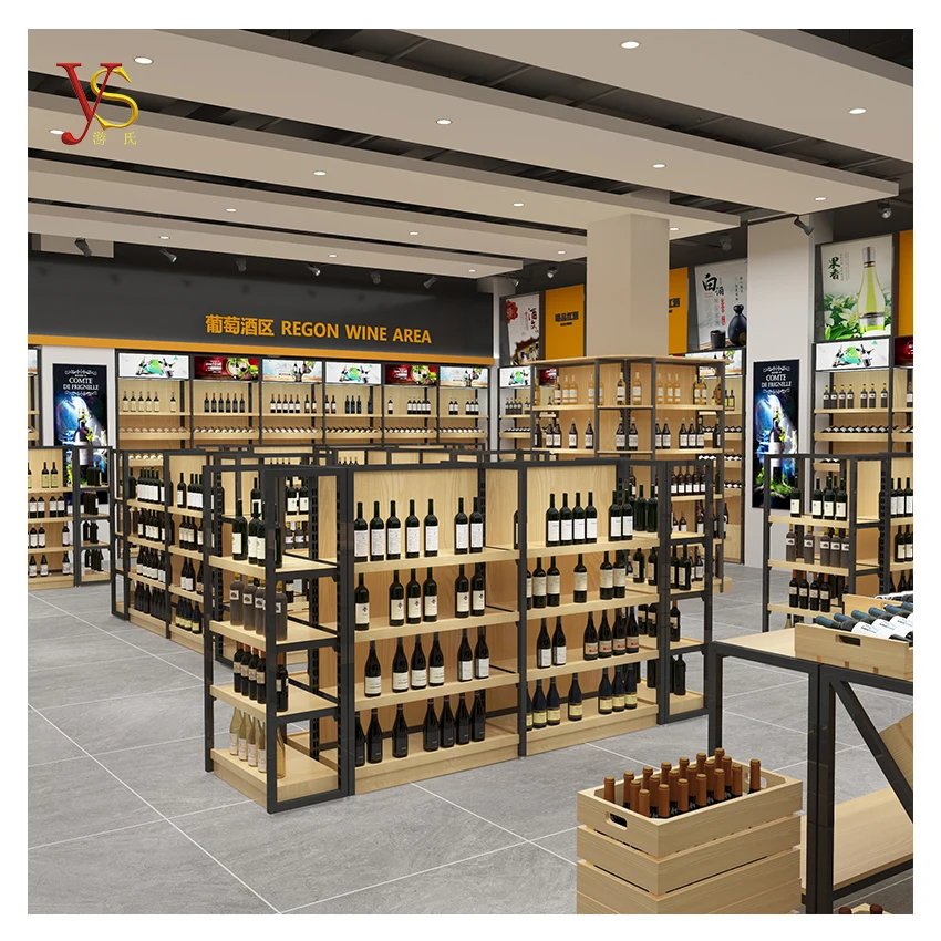 YSshelves custom beer bottle wine cabinet display product retail floor shelf rack liquor store bottle shelves