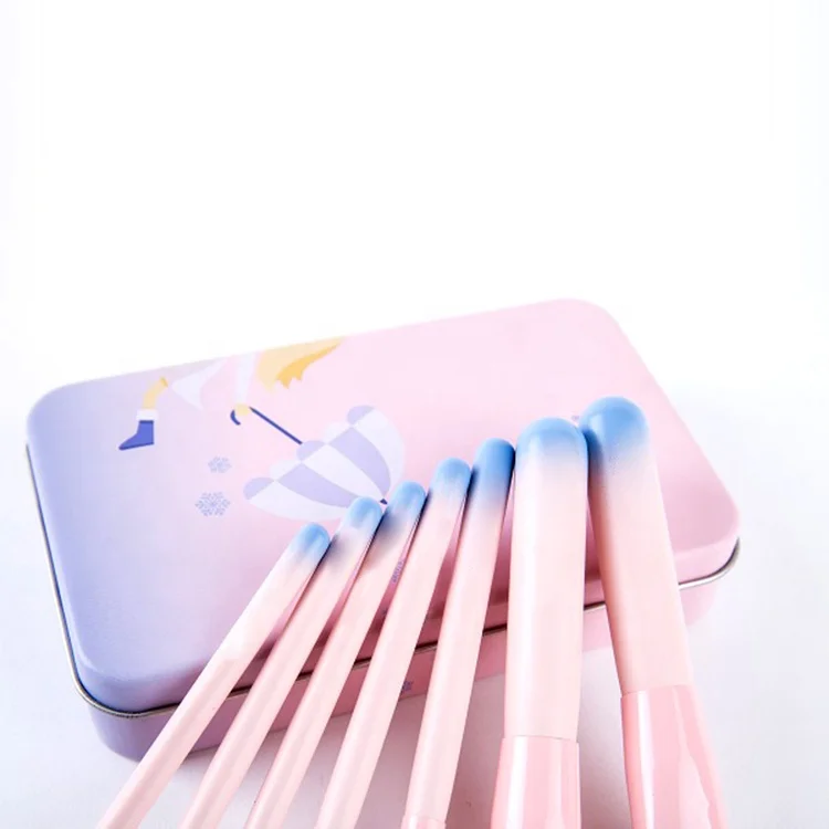 
Hot sale unbreakable iron box 7 pcs pink small makeup brush set wholesale makeup sets 