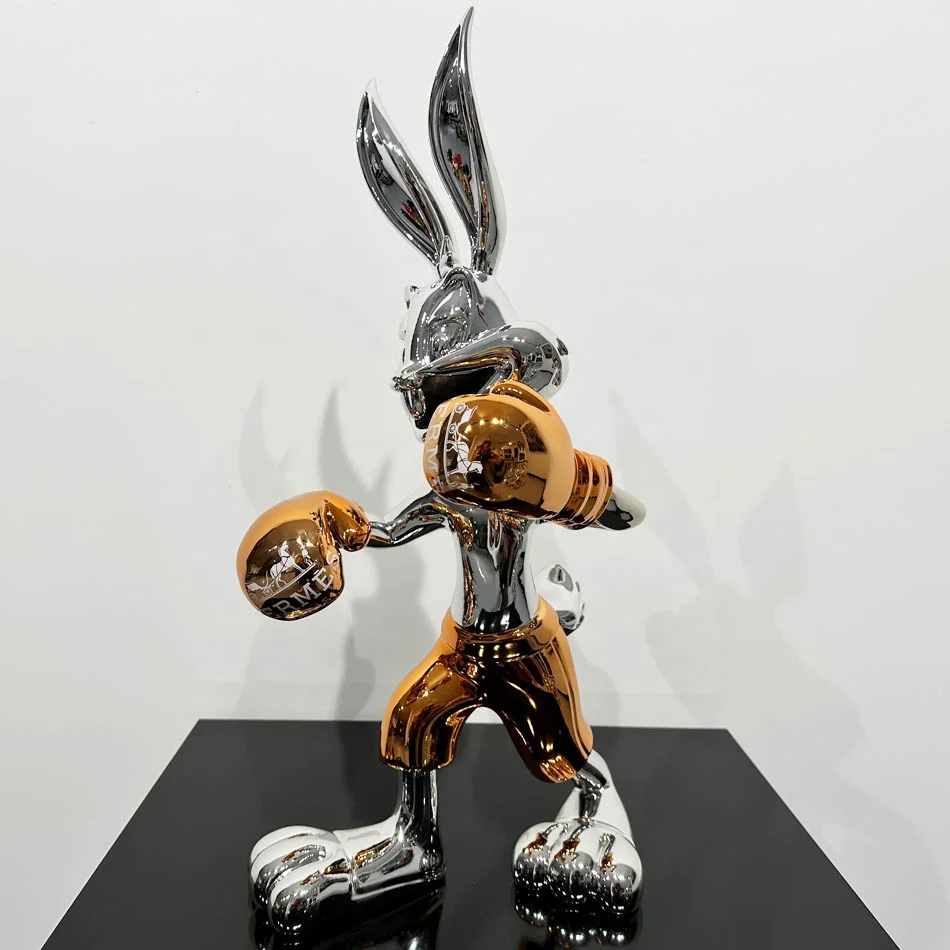 Wholesale high quality Resin Bunny Boxer Statue Electroplated Resin Animal Ornaments home decoration resin art decoration
